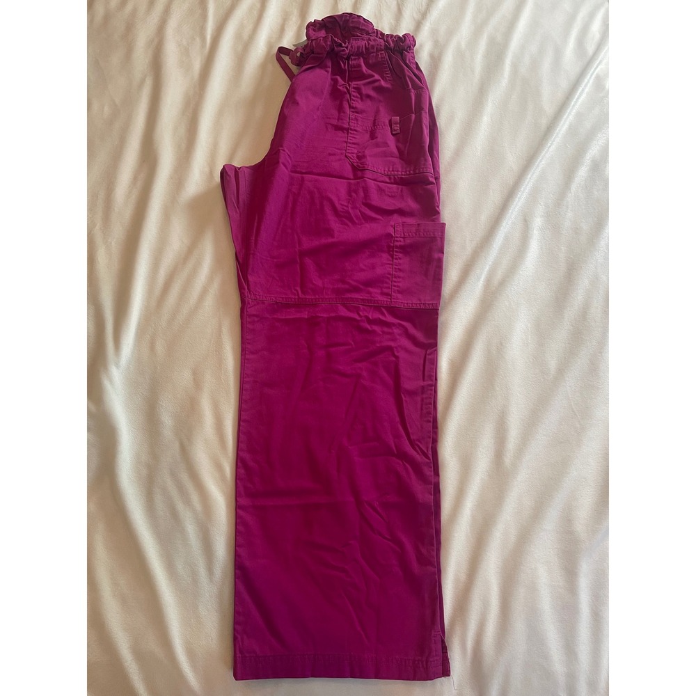 Butter-Soft Stretch Womens 2X Magenta Pink Cargo Scrub Pants Drawstring - Picture 12 of 12